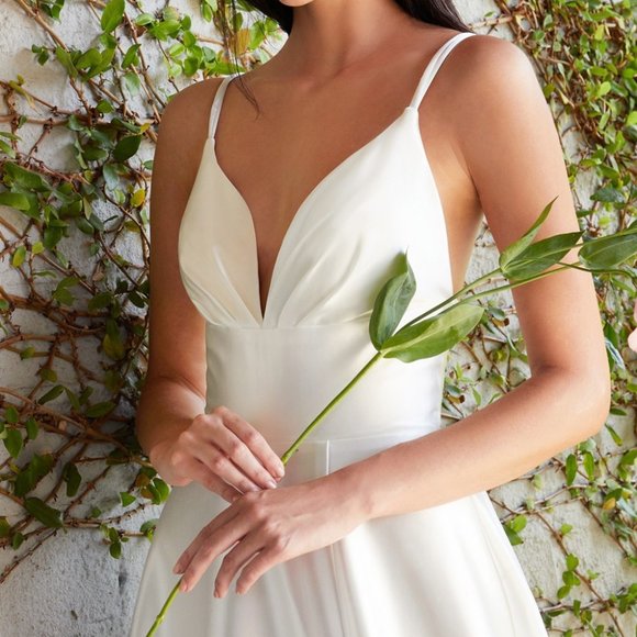 NEW WHITE PROM WEDDING Pleated Bodice Leg Slit A-Line Prom Dress CD903W - Picture 2 of 7